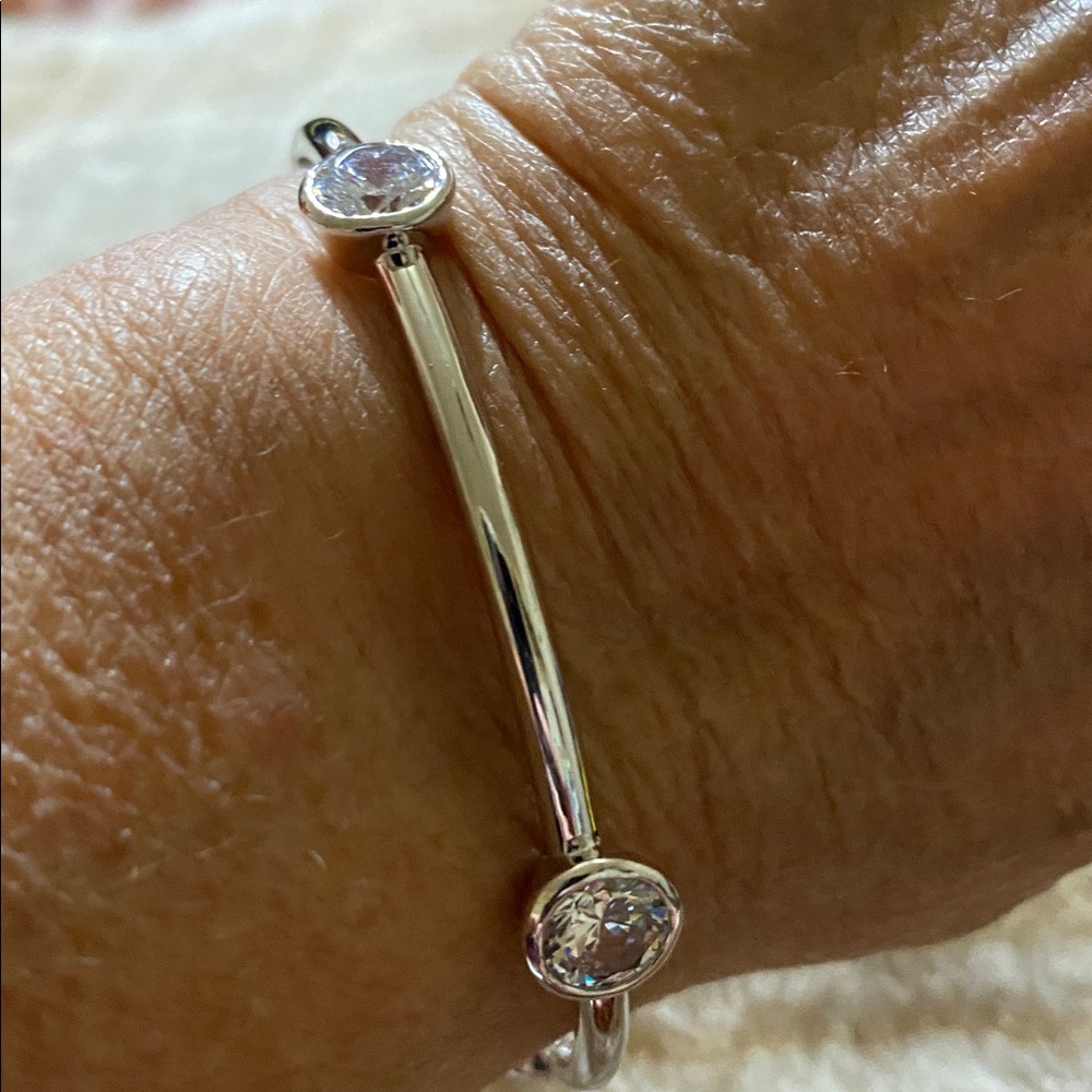 Beautiful Silver Bangle with  Clear crystals